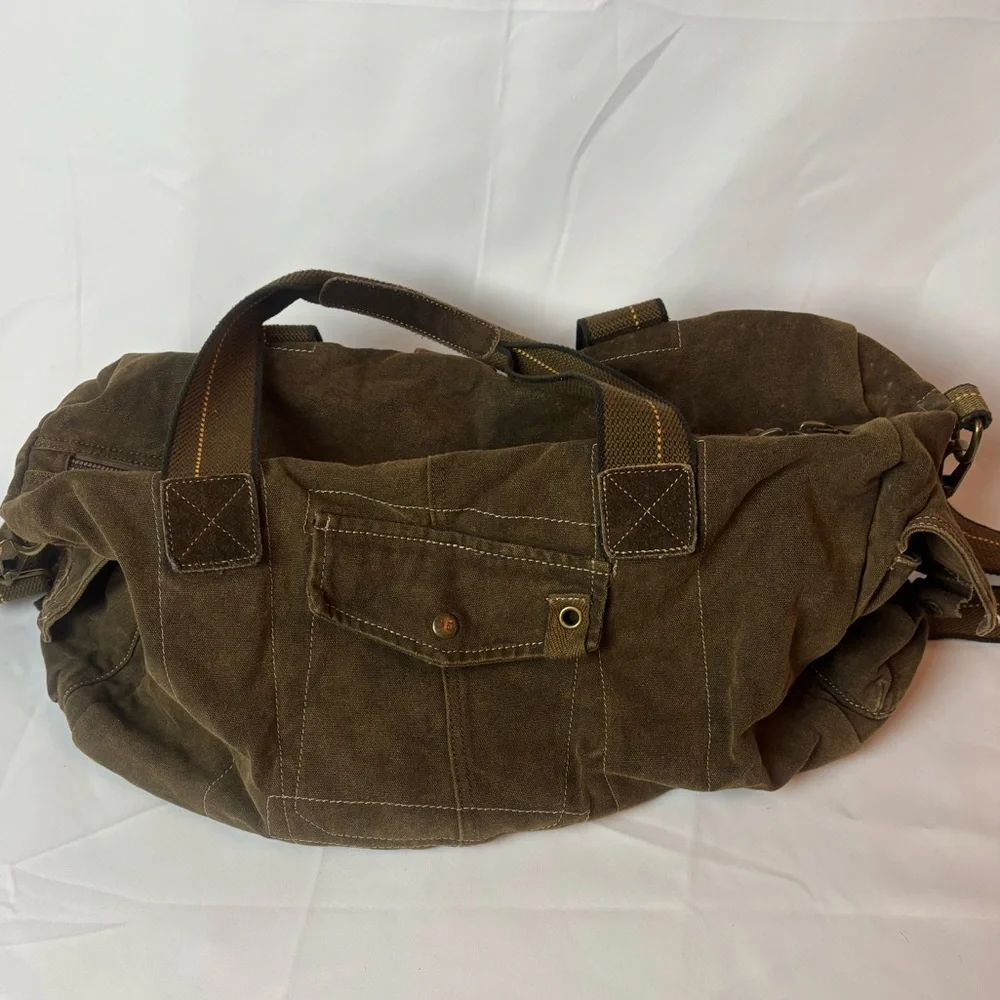 Bed Stu Vick Canvas Duffel Weekender Bag Brown Rustic W/Strap Monogram EMB